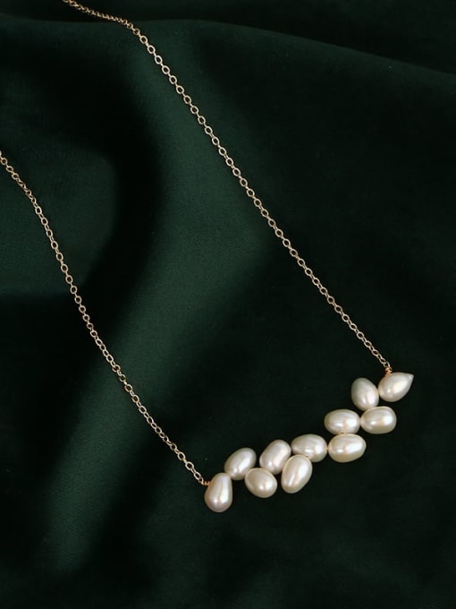 RAIN Brass Freshwater Pearl Geometric Minimalist Necklace