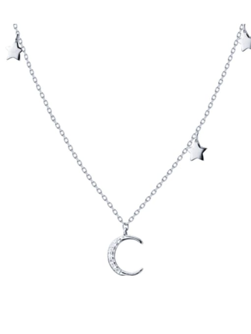 Rosh 925 Sterling Silver Rhinestone Star Moon Minimalist Choker Necklace 0