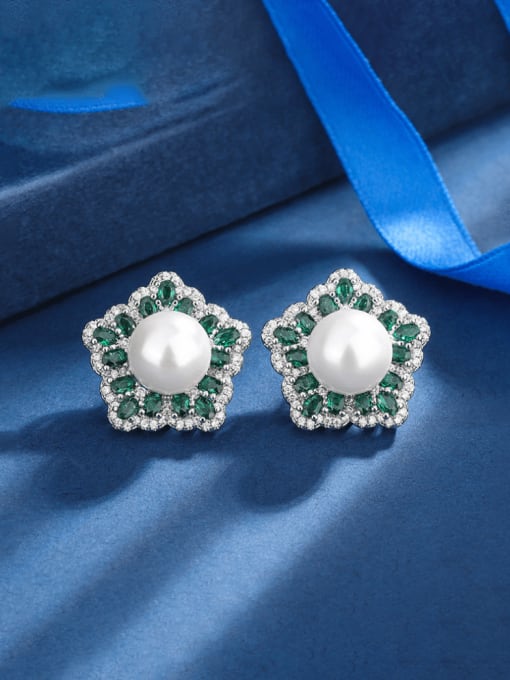 Emerald earrings Brass Cubic Zirconia Pentagram  Luxury Stud Earring