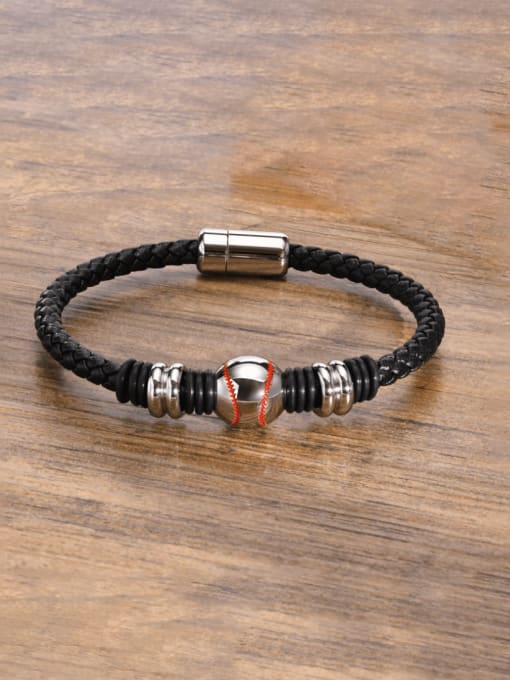 CONG Stainless steel Leather Geometric Hip Hop Handmade Weave Bracelet 1
