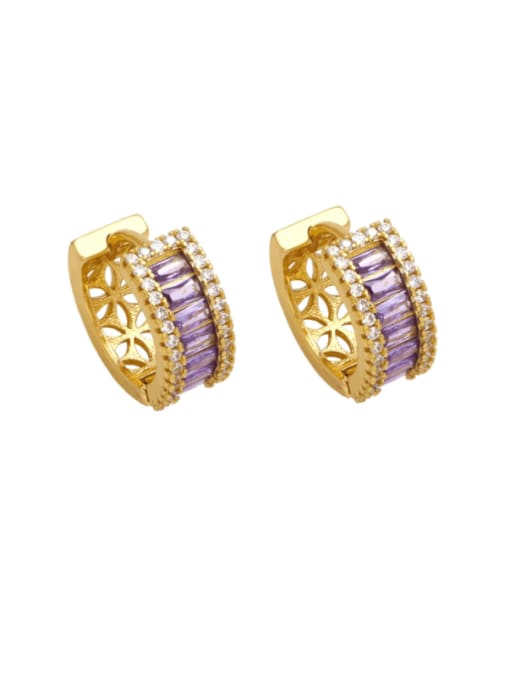 purple Brass Cubic Zirconia Geometric Minimalist Huggie Earring