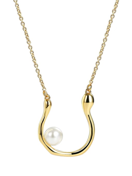 Metal pearl U-shaped Necklace Brass Imitation Pearl Geometric Minimalist Necklace