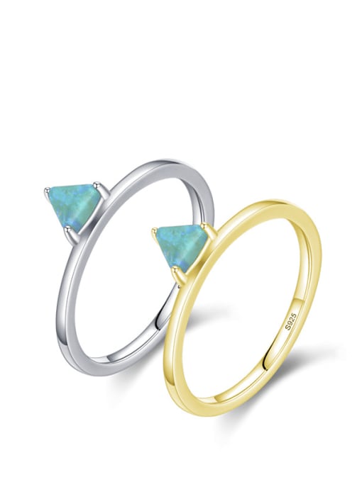 MODN 925 Sterling Silver Opal Triangle Minimalist Band Ring 0