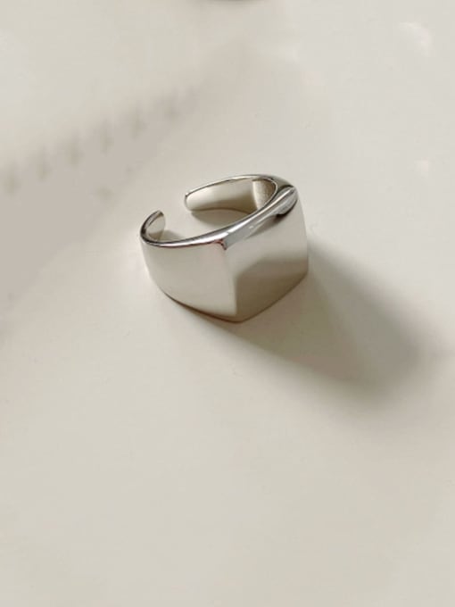 Boomer Cat 925 Sterling Silver Minimalist Square  Free Size Ring 0