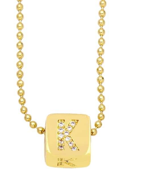 K Brass Cubic Zirconia Letter Vintage square Pendant Necklace