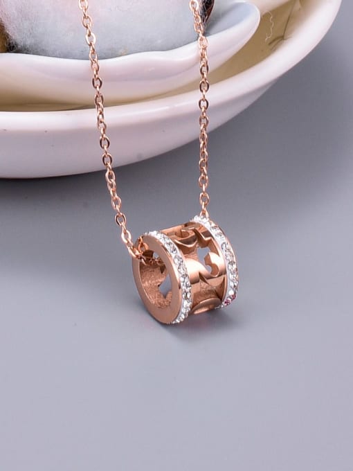 A TEEM Titanium Rhinestone Full Diamond  Hollow Circle  Necklace 1