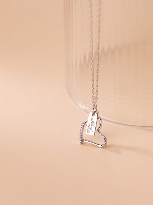 silver 925 Sterling Silver Rhinestone Heart Minimalist Necklace