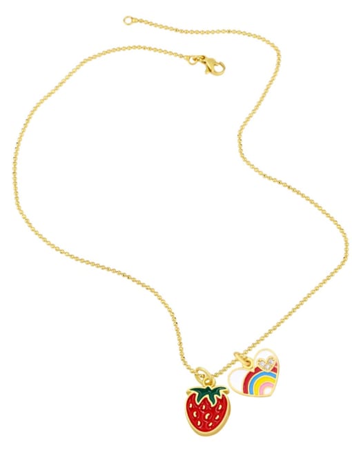 CC Brass Cubic Zirconia Enamel Rainbow Hip Hop Strawberry Pendant Necklace 2