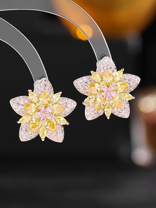 Luxu Brass Cubic Zirconia Flower Trend Stud Earring 4