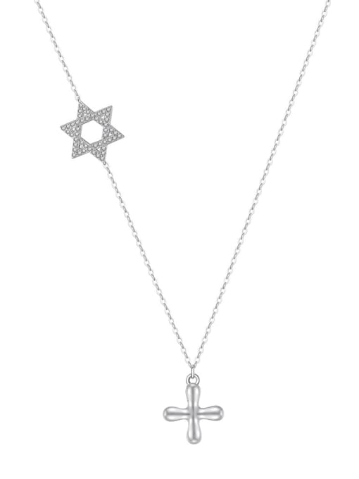 Platinum, weighing 3.09g 925 Sterling Silver Cubic Zirconia Cross Minimalist Necklace