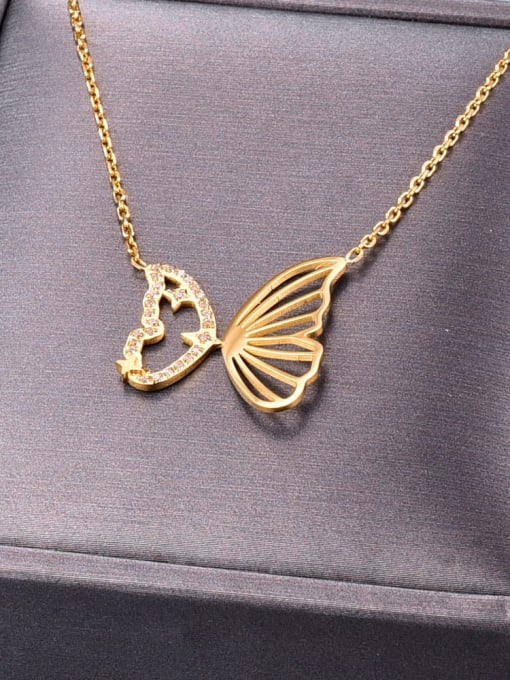 A TEEM Titanium Rhinestone Butterfly Minimalist Necklace 2