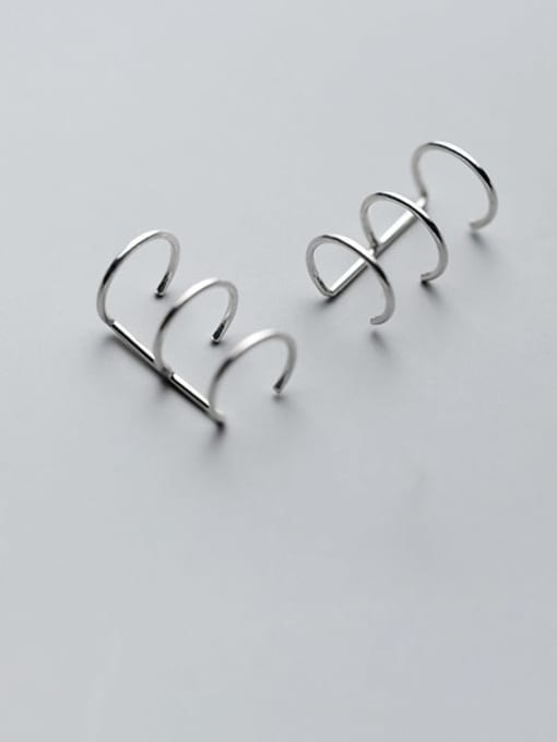 Rosh 925 Sterling Silver  Minimalist Three-layer  lines  Clip Earring 0