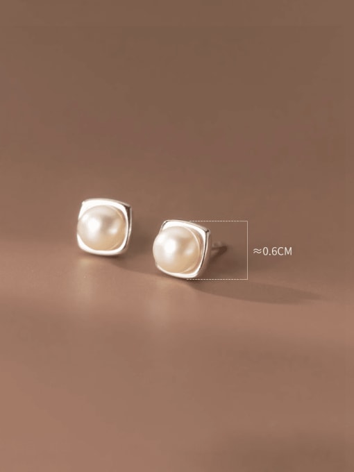 Rosh 925 Sterling Silver Imitation Pearl Square Minimalist Stud Earring 3
