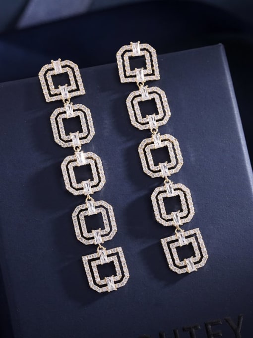 Luxu Brass Cubic Zirconia Geometric Luxury Drop Earring 1