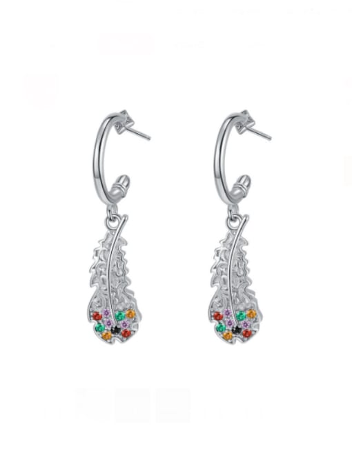 KDP1800 925 Sterling Silver Cubic Zirconia Feather Vintage Drop Earring