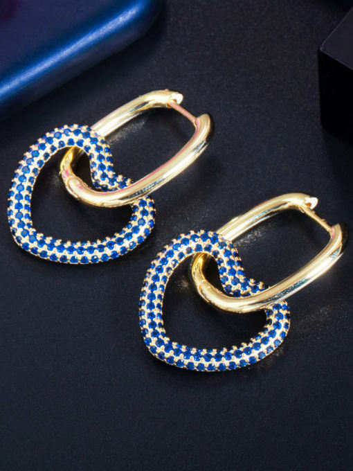 Golden Blue Brass Cubic Zirconia Heart Luxury Cluster Earring