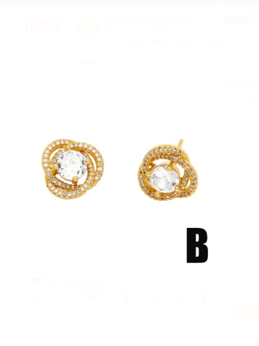 B Brass Cubic Zirconia Irregular Minimalist Stud Earring
