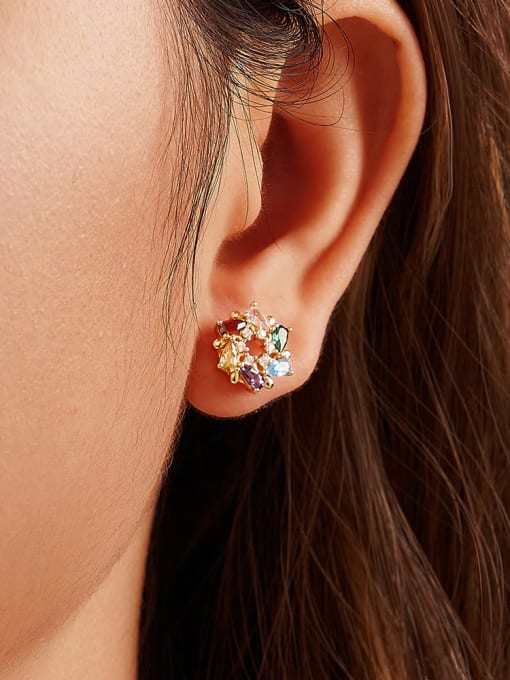 RINNTIN 925 Sterling Silver Cubic Zirconia Flower Dainty Cluster Earring 2