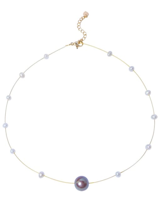 RAIN Brass Freshwater Pearl Round Minimalist Necklace