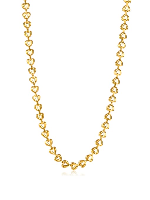 2174 Gold Titanium Steel  Hip Hop Hollow Heart Chain Necklace