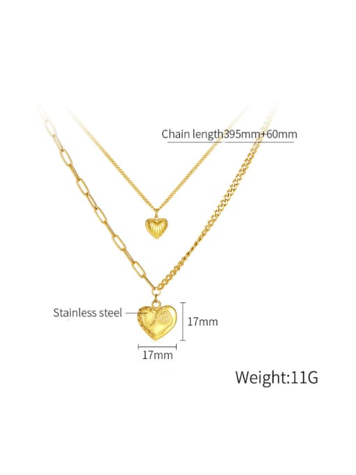 Open Sky Stainless steel Double Layer Chain Minimalist  Heart Pendant Necklace 3