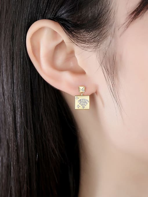 BLING SU Brass Cubic Zirconia Square Minimalist Chandelier Earring 1