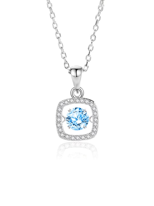 FDTD 038  Platinum+blue  Zircon 925 Sterling Silver Moissanite Geometric Dainty Necklace