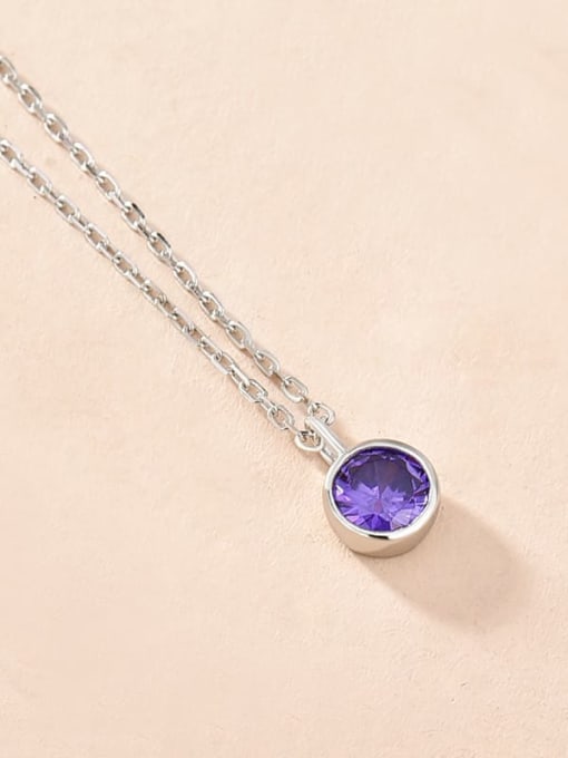 Medium purple 925 Sterling Silver Rhinestone Geometric Minimalist Necklace