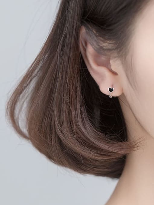 Rosh 925 Sterling Silver Black Enamel Heart Cute Clip On Earrings 1