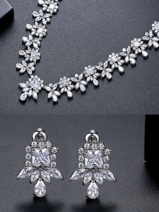 BLING SU Brass Cubic Zirconia Luxury Flower  Earring and Necklace Set 2