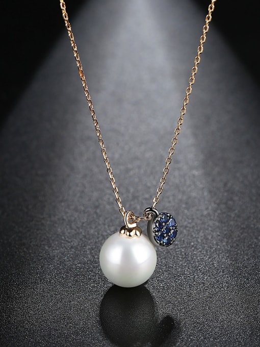 BLING SU Copper Imitation Pearl White Ball Minimalist Necklace 2