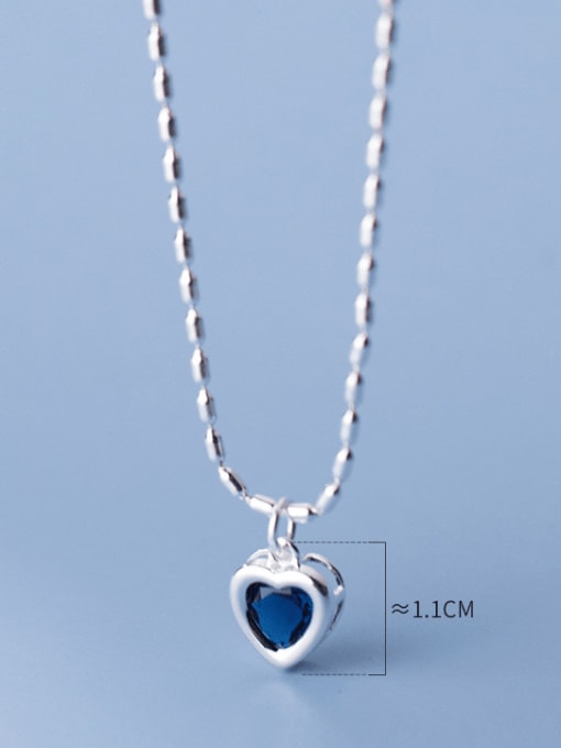 Blue 925 Sterling Silver Cubic Zirconia Heart Minimalist Beaded Chain Necklace