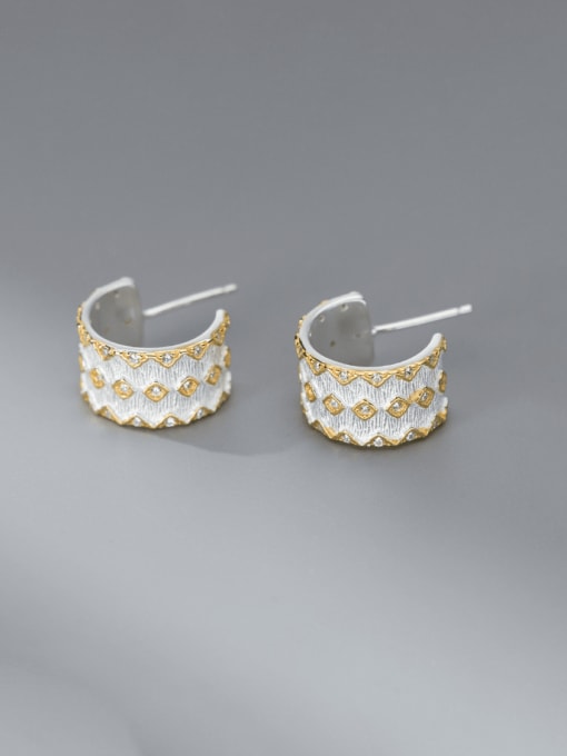 Silver +gold 925 Sterling Silver Geometric Minimalist Stud Earring