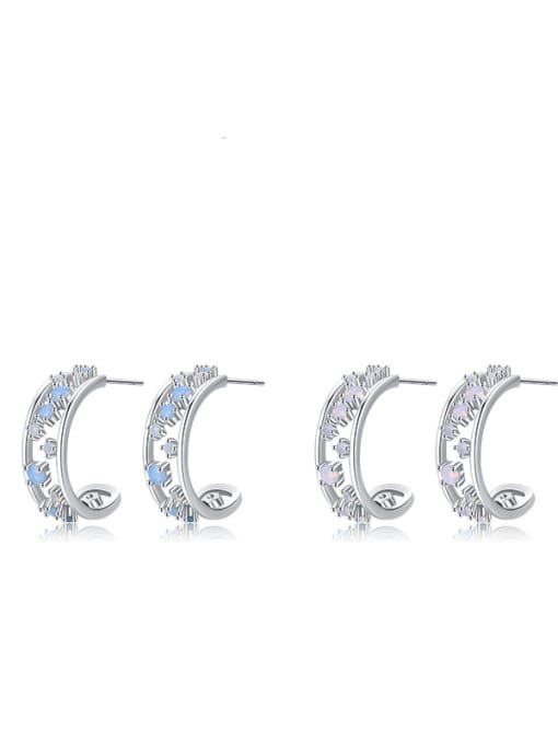 MODN 925 Sterling Silver Cubic Zirconia Geometric Cute Stud Earring 0