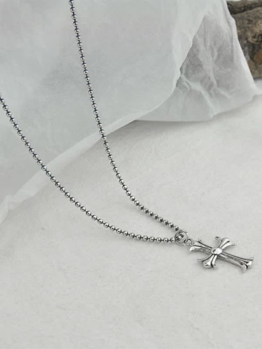 SHUI Vintage Sterling Silver With Antique Silver Plated Fashion Cross Necklaces 3