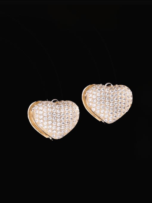 Golden white Brass Cubic Zirconia Heart Vintage Cluster Earring
