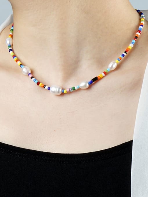 MMBEADS Bohemia  Irregular Freshwater Pearl Multi Color  Miyuki beads  Necklace 1