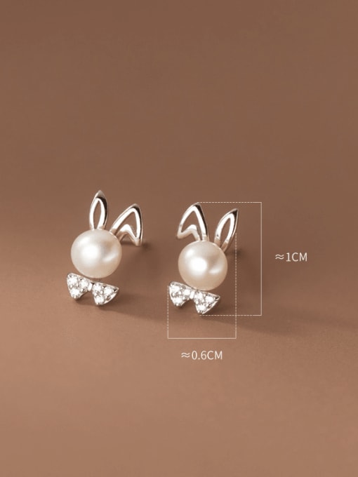 silver 925 Sterling Silver Cubic Zirconia Rabbit Cute Stud Earring