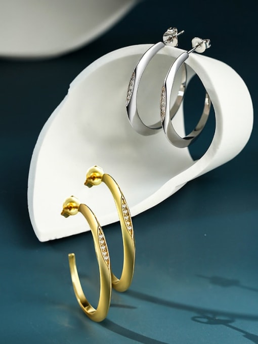 CHARME Brass Cubic Zirconia Geometric Minimalist Hoop Earring 1