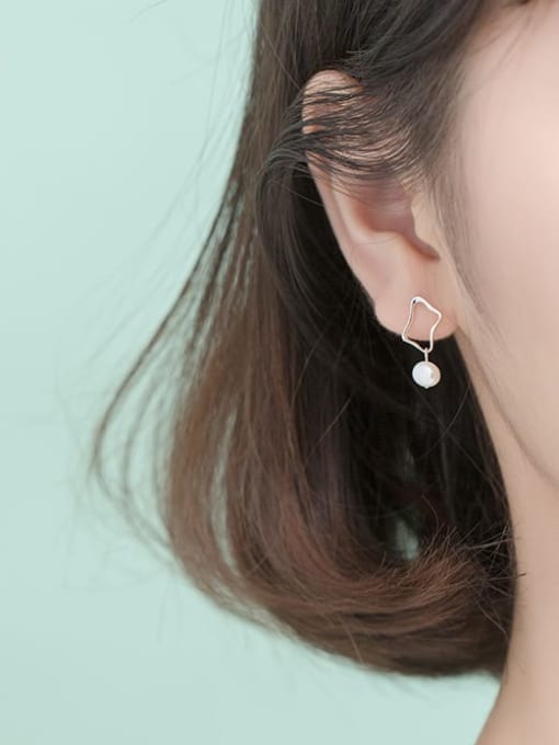 Rosh 925 Sterling Silver Imitation Pearl  Geometric Minimalist Drop Earring 1