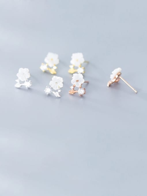 Rosh 925 Sterling Silver White Acrylic Flower Minimalist Stud Earring 0