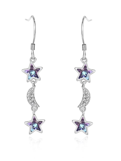 JYEH 007 (gradual purple) 925 Sterling Silver Austrian Crystal Pentagram Classic Hook Earring
