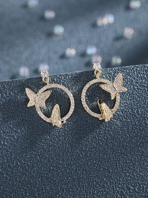 golden Brass Cubic Zirconia Butterfly Luxury Stud Earring