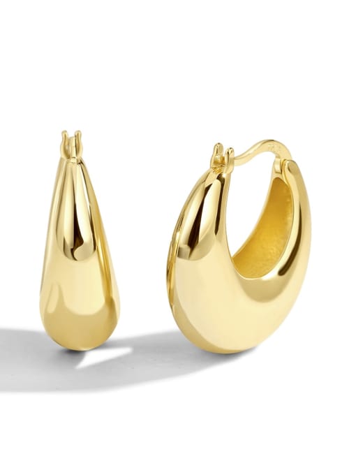 Gold Circular Earrings Brass Smooth Geometric Minimalist Huggie Earring