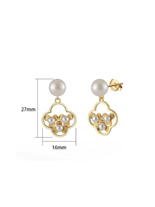 RINNTIN 925 Sterling Silver Imitation Pearl Clover Vintage Drop Earring 3