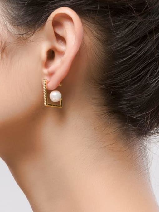 BLING SU Copper Imitation Pearl Square Minimalist Stud Earring 3