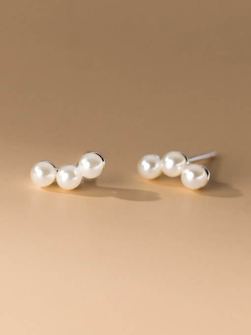 Rosh 925 Sterling Silver Imitation Pearl Geometric Minimalist Stud Earring 2