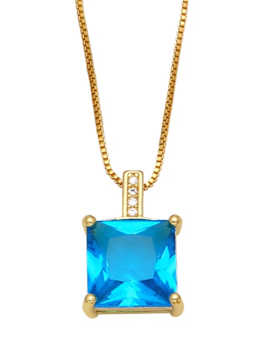 Light blue Brass Cubic Zirconia Square Minimalist Necklace