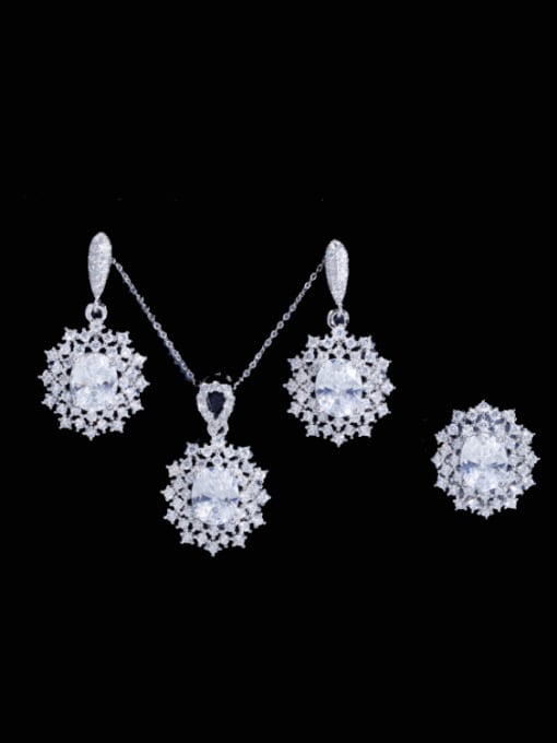 White US 6 Brass Cubic Zirconia Luxury Geometric Earring Ring and Necklace Set