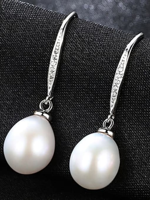 White 3b03 925 Sterling Silver Freshwater Pearl Oval Trend Hook Earring